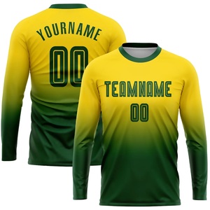 เสื้อฟุตบอลแขนยาวไล่เฉดสีเหลืองเขียวขายดีที่สุด ผลิตจากโพลีเอสเตอร์แบบซับลิเมชั่น สำหรับผู้ใหญ่ทุกเพศทุกวัย พร้อมปักชื่อทีมตามสั่ง - Product Image 2