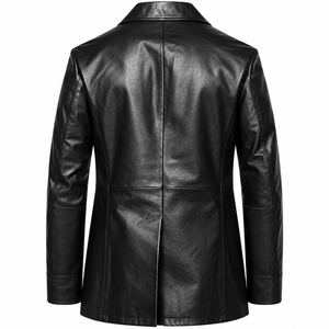<b>Men's</b> Luxury Black <b>Leather</b> <b>Blazer</b> Double Breasted Wide Peak Lapel Elegant Business Formal Suit Jacket OEM Wholesale Supplier - Product Image 2