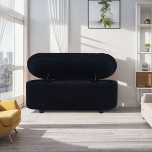 Panca ovale contenitore L8133 in velluto nero Teddy, elegante mobile per camera da letto - Product Image 6