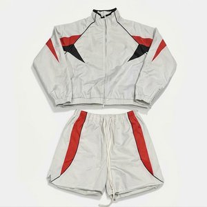 High Demand Custom Logo White Men's Polyester Winter Sporty Breathable <b>Wind</b> <b>Breaker</b> Panel Shorts Set Knitted Streetwear Zipper - Product Image 1