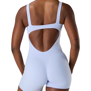 Combinaison de sport pour femme, bleu clair, dos ouvert, sans manches, extensible, respirante, pour la gym, le yoga et l'entraînement - Product Image 4