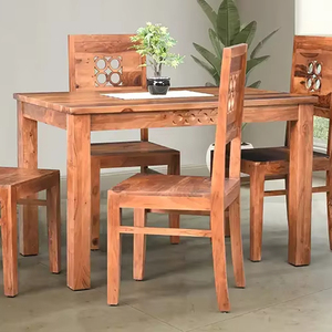 Juego de Mesa de Comedor de Madera Maciza para 4 Personas, Mesa y Sillas Rectangulares de Madera, Acabado Natural, Mesa de Comedor para el Hogar - Product Image 2