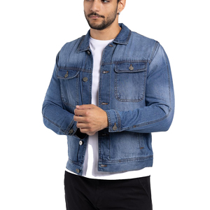 Custom Washed Ripped Distressed Crew Neck <b>Denim</b> <b>Jacket</b> for Men - Product Image 1