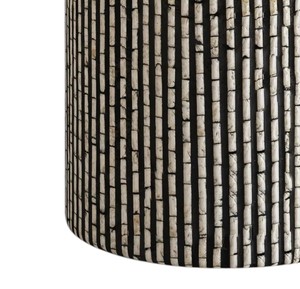 Taburetes de mesa auxiliar de tambor de mosaico hechos a mano con incrustaciones de nácar, negro, marfil y blanco con rayas verticales, taburete de café, decoración para sala de estar - Product Image 3