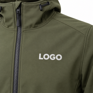 Men's Dark Green Hooded Waterproof Softshell Jacket Stand Collar Full <b>Zip</b> Casual Outdoor Windbreaker Regular Fit Men's Jacket - Product Image 4