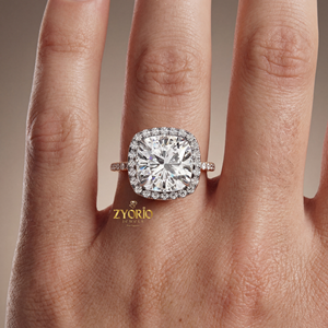 <b>Cushion</b> Cut Lab Grown Diamond Halo Engagement Ring with Pave Diamond Band Silver Wedding Party Trendy - Product Image 4