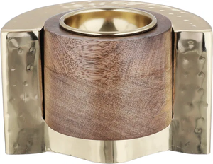 Modern Wood and Metal Incense Burner Bulk Luxury Mango Wood Bakhoor Censer with <b>Hammered</b> Gold Finish <b>Frame</b> and Metal Liner - Product Image 1