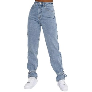 Pantalon décontracté taille haute classique à poches, coupe large, en jean respirant pour femme, style cargo, OEM - Product Image 4