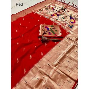 Sari de Seda Kanchivram Pethani FABZONE con Diseño de Loro en Zari y Borde Muniya Modelo FZ22 - Product Image 1