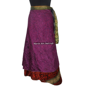 Faldas Largas Envolventes en Línea en Australia, 2 Capas, Reversibles, de Seda Mágica, Estilo Sari, Falda Larga Envolvente, Ropa de Playa, Seda Mágica Vintage, 38 Pulgadas de Largo - Product Image 3