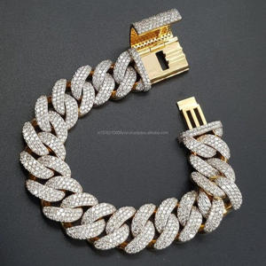 Fully Iced Out Yellow Gold Cuban Link <b>Bracelet</b> with Brilliant Diamond Look Lab Grown <b>Stones</b> and Secure Lock Clasp - Product Image 1