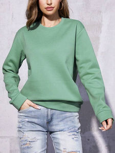 Sudadera Verde Menta para Mujer, Cuello Redondo, Felpa de Algodón Grueso, Manga Larga, Corte Holgado, Hombros Caídos, Estilo Casual Urbano para Invierno - Product Image 5