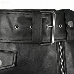 Jupe crayon mini en cuir taille haute pour femme avec ceinture, poche zippée, style motard, couleur unie, toutes saisons - Product Image 4