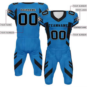 Wholesale price Unique Quality Customized Sublimated American Football Uniform Men's Blue Jersey Pants Set V-Neck Moisture - Product Image 2