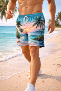 Shorts de plage d'été à séchage rapide, taille élastique, style urbain, légers, écologiques, anti-UV, pour hommes, pour les vacances et les stations balnéaires - Product Image 5