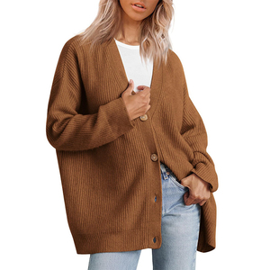 Women's Custom Color Drop Shoulder Oversized Button Down Winter Thick Warm Your Own Brand Name Chenille Patches <b>Cardigan</b> <b>Sweater</b> - Product Image 2