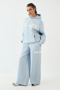 Custom logo women's Hooded Tracksuit Set 100% Cotton Casual Loose Fit Full Length <b>Pants</b> With <b>White</b> Logo Print Autumn Wear - Product Image 3