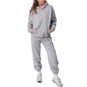 Ensemble sweat à capuche et jogging 2 pièces en molleton doux, respirant, écologique, séchage rapide, épaules tombantes, fermeture éclair, déchiré, uni, bas prix – Meilleure vente - Product Image 1