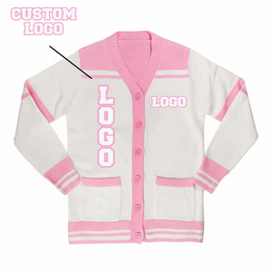 <b>Custom</b> Autumn Winter Sorority Sweater Greek Apparel White Pink V Neck Cardigan Breathable Stylish Knit Wear for Women - Product Image 1