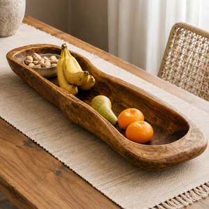 Bol en bois de teck rustique ARTERRA Premium, sculpté à la main, long bol à pâte, centre de table de luxe pour table à manger - Product Image 6