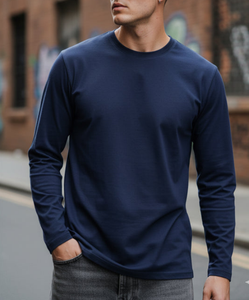 T-shirt à manches longues en tricot pour homme, col rond côtelé, vente en gros directe d'usine, logo personnalisé OEM, multicolore, haute qualité, 100% coton - Product Image 2