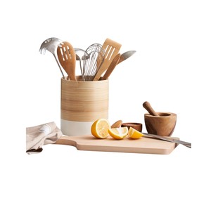 Porta Utensilios de Madera Pintada de Blanco Hecho a Mano, Organizador Decorativo de Bambú para Cocina, Contenedor de Almacenamiento para Cubiertos - Product Image 4