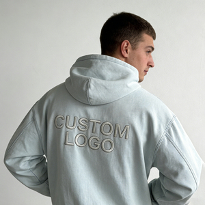 Sudaderas con Capucha para Hombre, Color Azul Grisáceo Claro, a la Moda, con Logotipo Personalizado Bordado con Pedrería, 100% Algodón Felpa, Invierno, Ecológicas, Casuales - Product Image 6