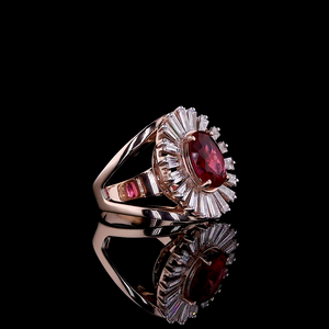 Anillo de compromiso de lujo con halo de diamantes rojos creados en laboratorio, corte brillante, chapado en oro de 14 quilates, certificado IGI, para mujer, aniversario - Product Image 5