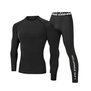 Conjunto Deportivo de 2 Piezas para Hombre, Adulto, Manga Larga, Compresión, Patrón Geométrico, Secado Rápido, Transpirable, Ajuste Ceñido, para Gimnasio y Fitness - Product Image 3