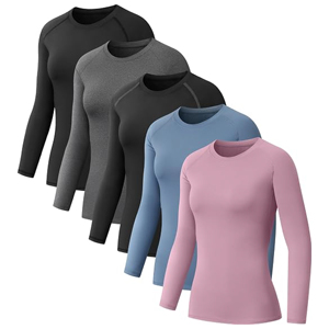 Women Logo <b>Long</b> <b>Sleeve</b> <b>Compression</b> <b>Shirt</b> Crew Neck Quick Dry Breathable Slim Fit Sporty Workout Top Solid Color Knitted Spandex - Product Image 1