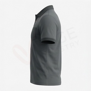 Polo à manches courtes gris foncé pour homme avec poche poitrine, design uni tricoté décontracté, coupe classique - Product Image 3