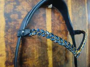 Élégante muserolle noire en cuir véritable anglais avec pierres facettées pour l'équitation western CB-96 - Product Image 3