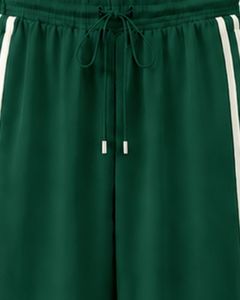 Manufacturer Dark Green Wide Leg <b>Track</b> Pants Women Casual Loose Fit Striped Sweatpants High Waist Drawstring Lounge Trousers - Product Image 6