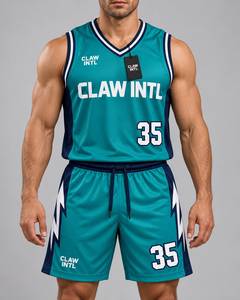 Ensemble de maillots de basket-ball pour hommes Claw Intl, vert marine, blanc, impression par sublimation, polyester respirant, uniforme - Product Image 1