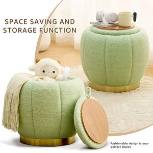 Modern <b>Round</b> Floral Storage Ottoman Soft Padded Teddy Velvet Footstool with Accent <b>Small</b> <b>Table</b> Plant Stand - Product Image 3