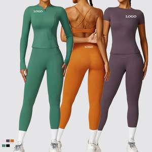 ชุดโยคะ 2 ชิ้นสำหรับผู้หญิง เสื้อแขนสั้นและกางเกงเลกกิ้ง ชุดออกกำลังกาย ชุดออกกำลังกาย - Product Image 1