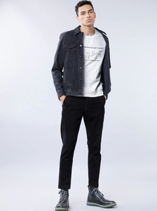 <b>Men's</b> Gray Crew Neck Sweatshirt Regular Fit Printed Logo Casual <b>Pullover</b> Autumn Knitted 100% Cotton - Product Image 2