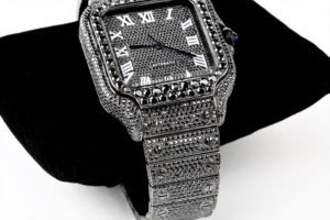 Reloj Iced Out Totalmente Negro con Números Romanos Cuadrados, Completamente Adornado con Diamantes, Automático, de Lujo, Estilo Hip Hop, para Hombre, Reloj de Joyería Premium - Product Image 3