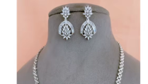 Modern Wear Designer AD Stones Look <b>Silver</b> Tone Pendent <b>Set</b> With <b>Earrings</b> for Women <b>And</b> Girls Wedding Parties Wear Collections - Product Image 2
