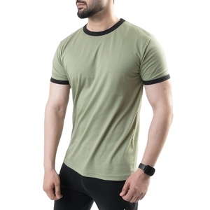 Camisetas de Hombre 100% Algodón, Manga Corta, Cuello Redondo, Ropa Informal para Gimnasio, Cuello en Contraste, Color Sólido - Product Image 1