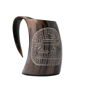 Authentic Viking Drinking Horn Mug Handcrafted <b>Black</b> Buffalo Horn Tankard Medieval Style for Home Bar and Party Use - Product Image 2