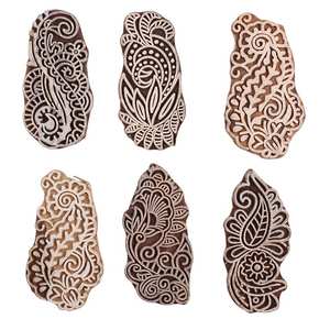 Wholesale Hand Carved Wood Block Print Stamp Textile Craft Stamp Mix 6 Paisley <b>Pattern</b> Wooden Printing Blocks Bulk Orders - Product Image 1