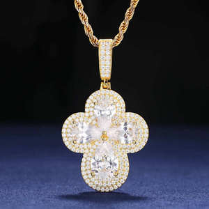 Luxury Solid Yellow Gold Plated Moissanite Flower Pendant Brilliant <b>Cut</b> <b>Stones</b> Bezel Setting Hip Hop Style Party Fashion Jewelry - Product Image 2
