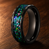 Bague en carbure de tungstène noir facetté de 8 mm avec incrustation d'opale multicolore pour femmes et hommes, alliance de mariage galaxie, ajustement confortable, vente en gros