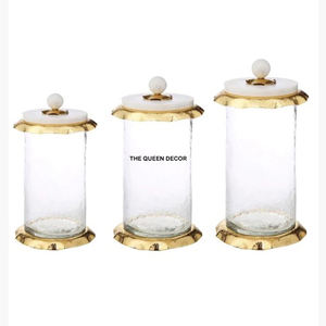 Recipientes Decorativos Metálicos para Almacenar Azúcar, Café y Té, con Tapa de Mármol Dorado con Diseño Floral, para el Hogar, Hoteles y Restaurantes - Product Image 3
