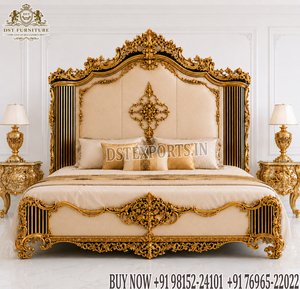 Cama Maharaja Antigua de Madera con Taburete, Muebles de Dormitorio Estilo Barroco para Villas de Lujo, Juego de Dormitorio de Madera de Teca de Birmania - Product Image 6