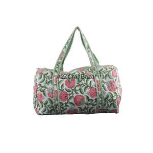 กระเป๋าเดินทางสะพายไหล่แบบดัฟเฟิล ทำมือ สไตล์วินเทจ โบโฮ ผ้าควิลท์ 100% ผ้าฝ้าย น้ำหนักเบา หรูหรา ปิดซิป เหมาะสำหรับทริปวันหยุดสุดสัปดาห์ - Product Image 2