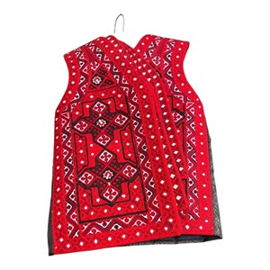Afghan <b>Men's</b> Embroidery Vest Red Geometric Pattern V-Neck Formal <b>Waistcoat</b> Hand Embroidered Polyester Outer Wear - Product Image 3