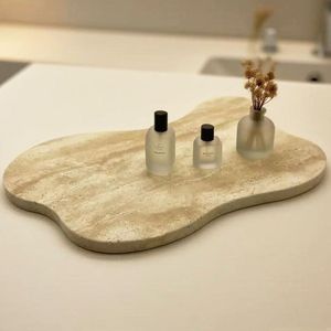 Hot selling travertine marble square tray <b>set</b> decorative <b>serving</b> tray multipurpose organizer tray modern home decor premium look - Product Image 5