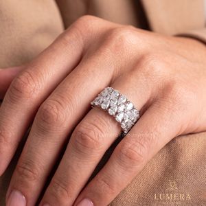 Bague en diamant de laboratoire, style marquise et rond, bijoux fins de luxe, élégante alliance pour femme - Product Image 5